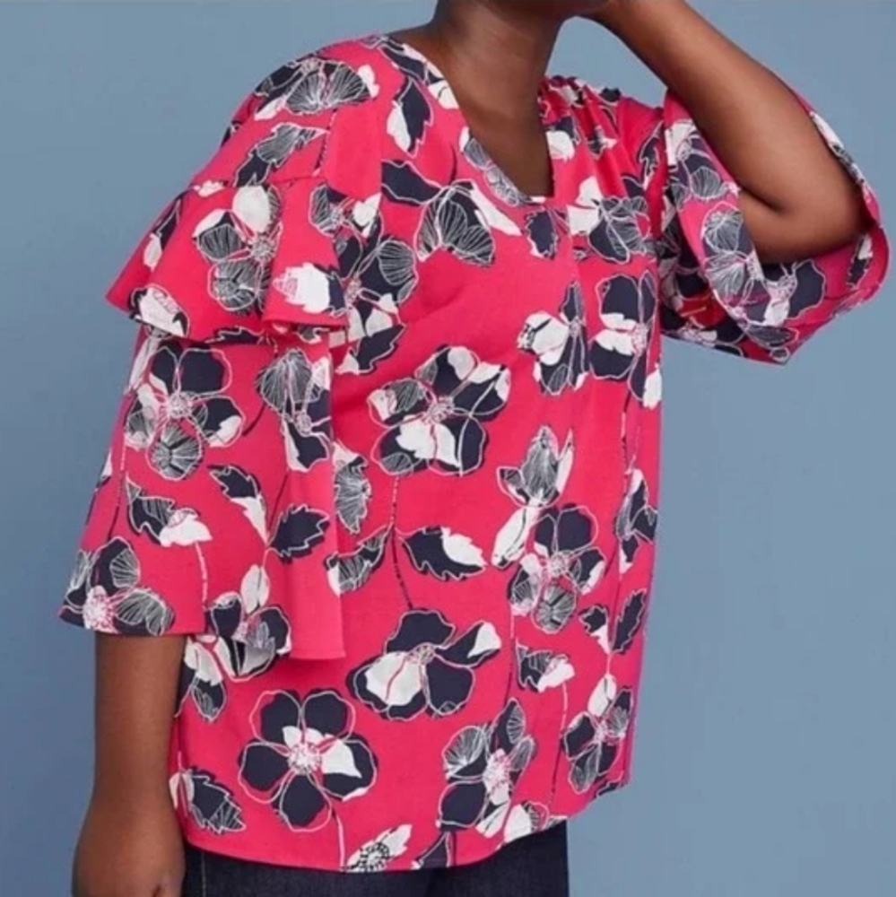 Lane Bryant NWT Flounce Pink Ruffle Sleeve Feminine Floral Blouse 22/24